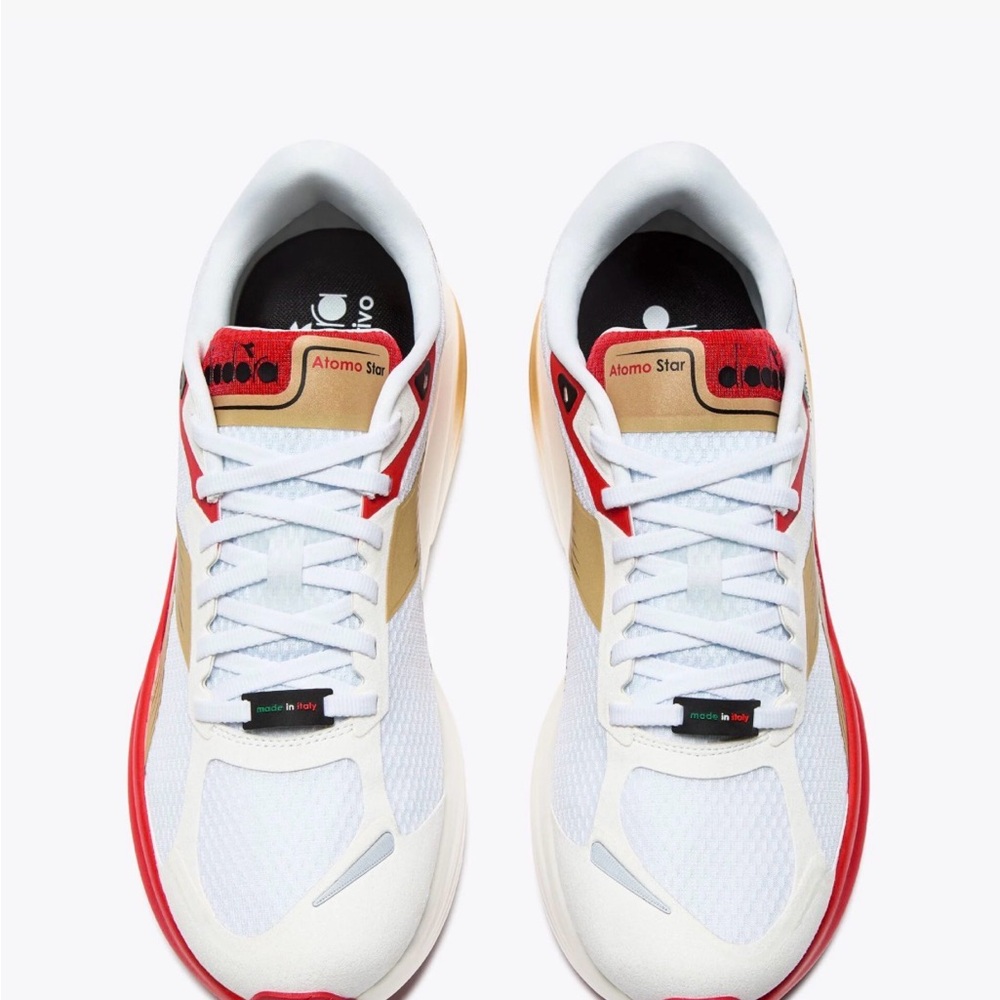 Diadora Atomo Star White and Red Athletic Shoes